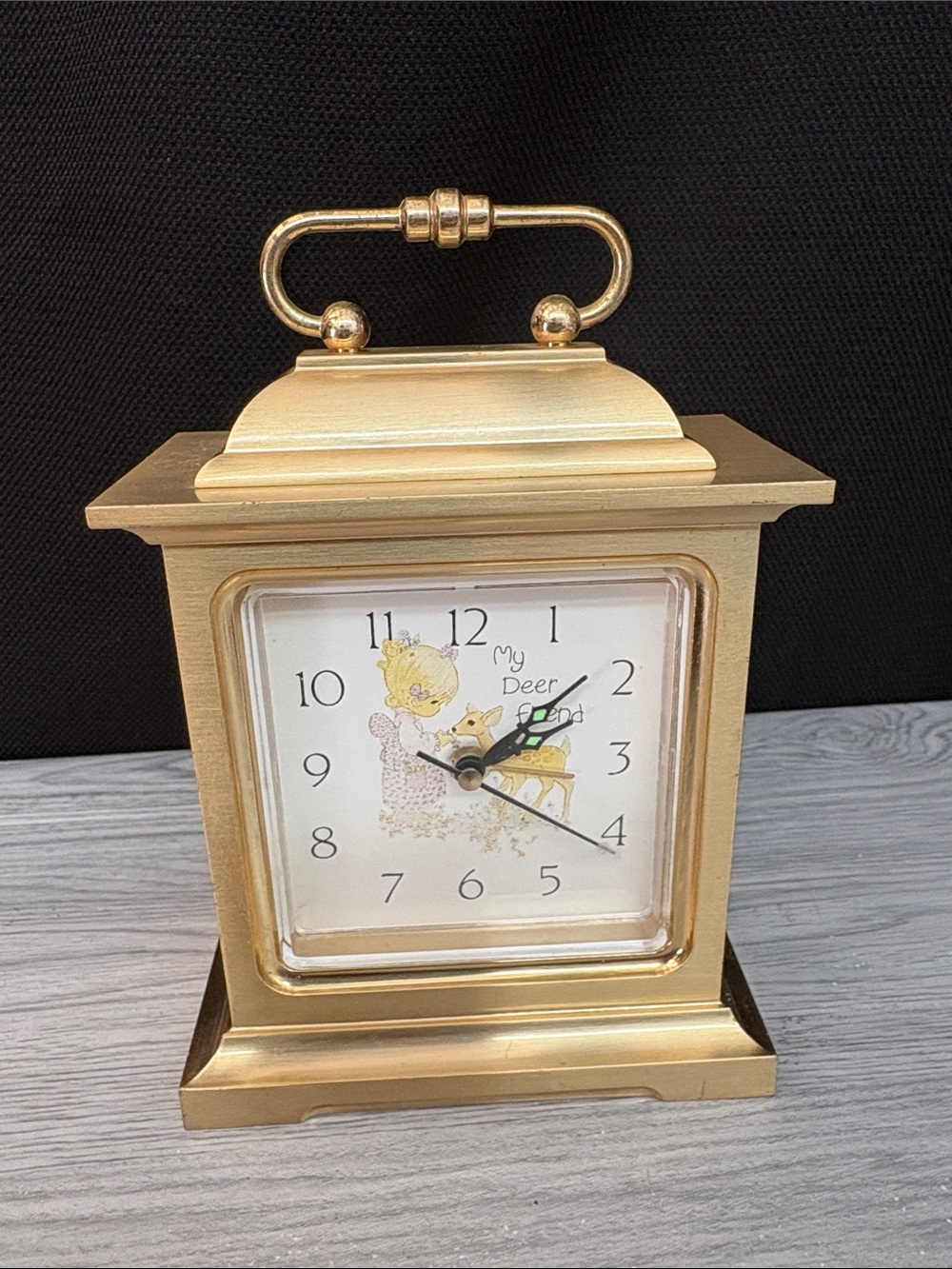 Precious Moments Gold Tabletop Carriage Clock with Illustrated Dial